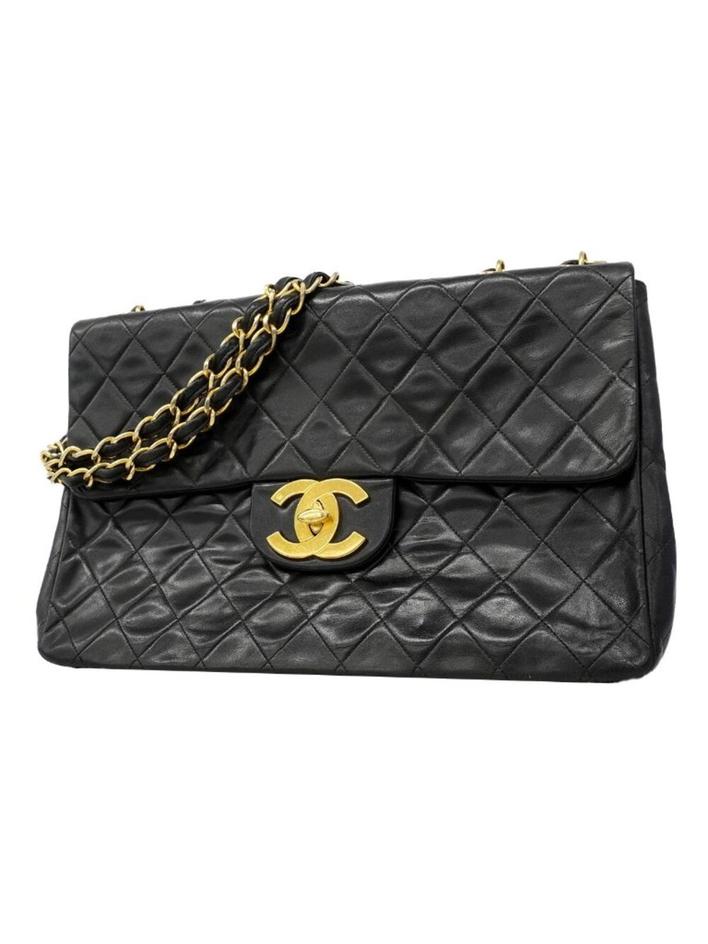 Chanel Shoulder Bag Deca Quilted Lambskin Black Gold